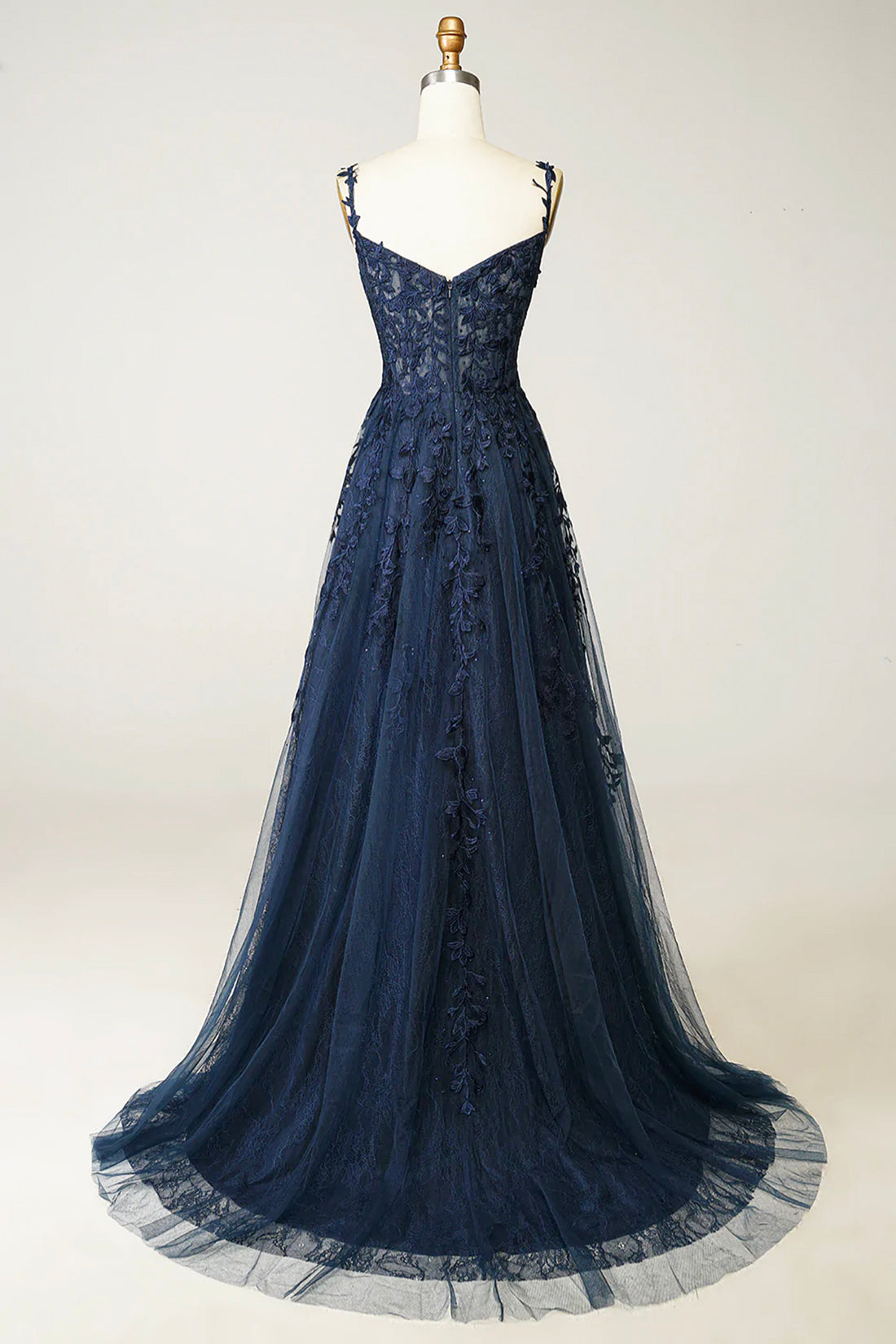 A Line V neck Navy Blue Prom Dress Sparkly Long Formal Evening Gown OK –  Okdresses