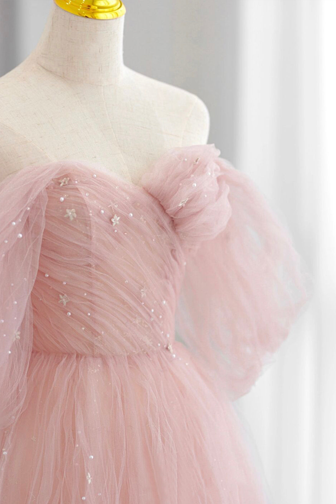 Pink Tulle Floor Length Prom Dress, Cute A-Line Evening Party Dress