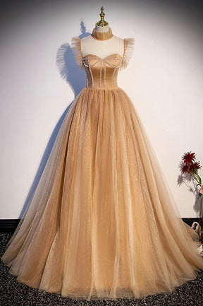 Lovely Tulle Long Formal Dress, A-Line Evening Dress with Corset