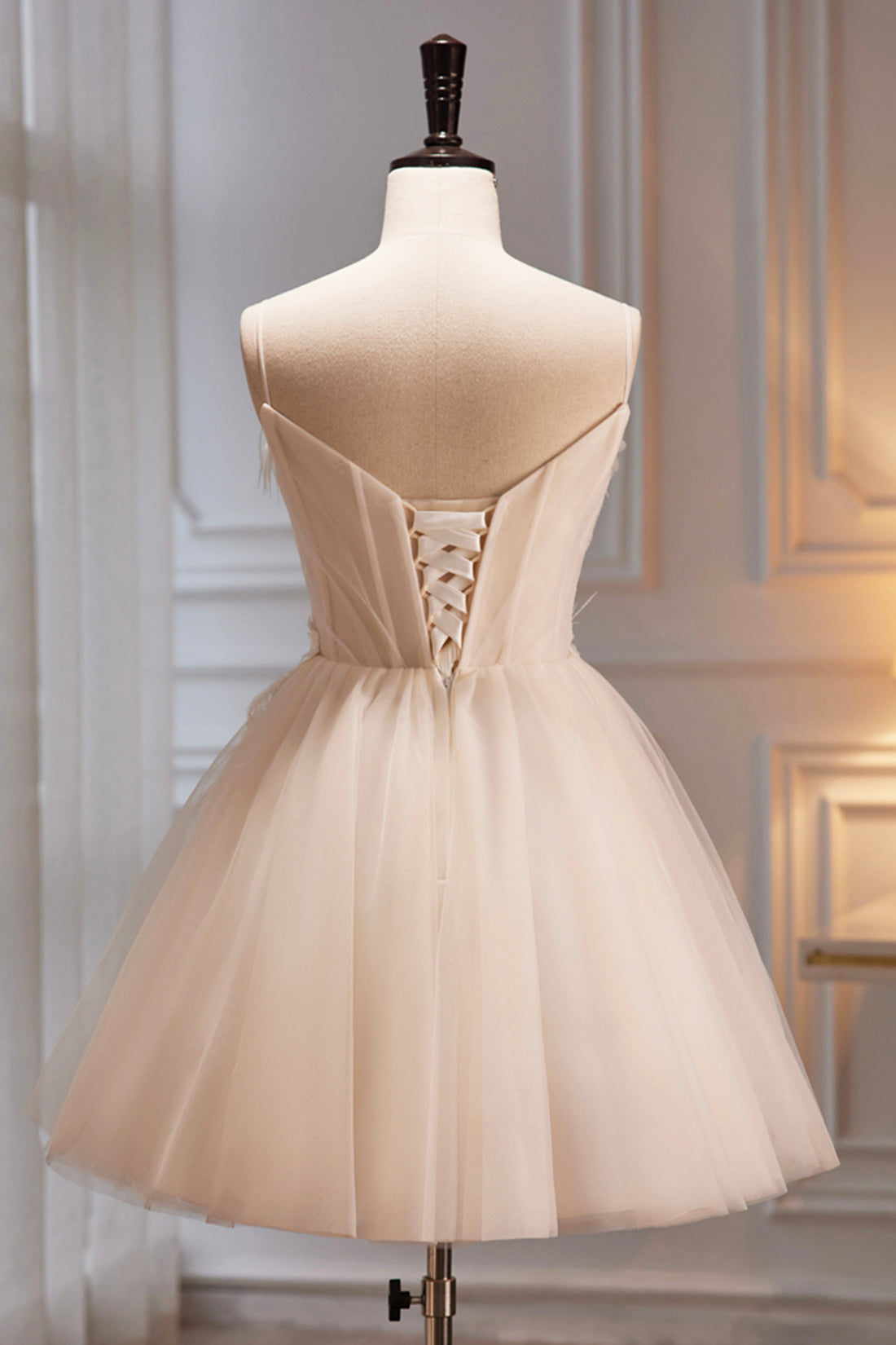 beige short prom dress Off-the-Shouder Short Champagne Prom Dress with Beads Black / 4