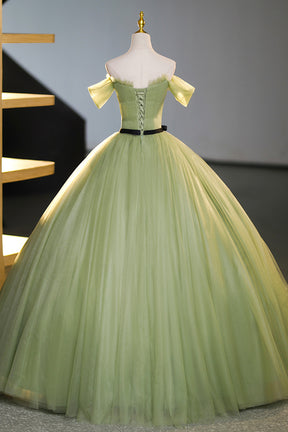 Green Off-Shoulder Tulle Long Formal Dress, Beautiful A-Line Evening Dress