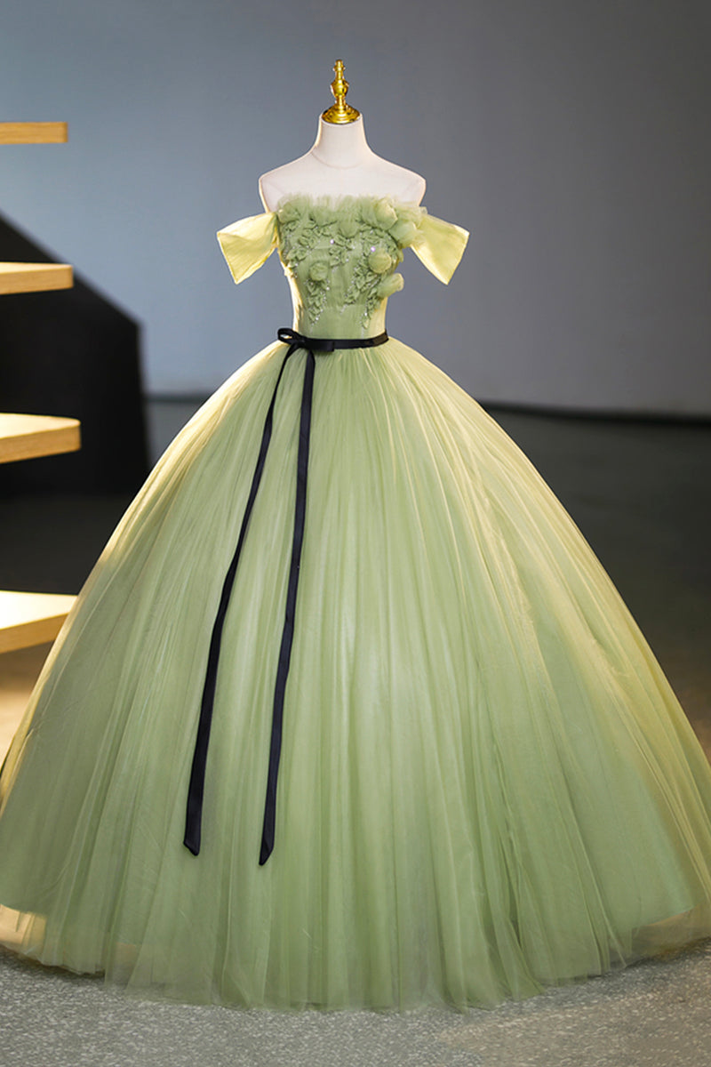 Off the Shoulder Green Long Formal Dress