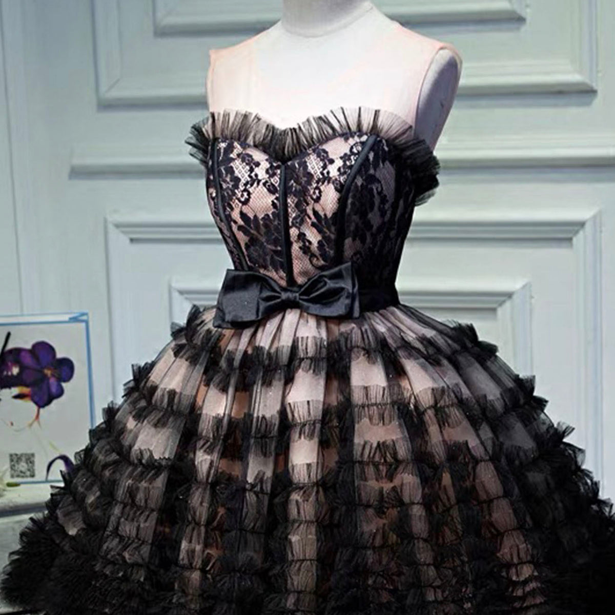 black lace funeral dress Black Tulle Lace Short Prom Dress, A-Line Black Homecoming Dress