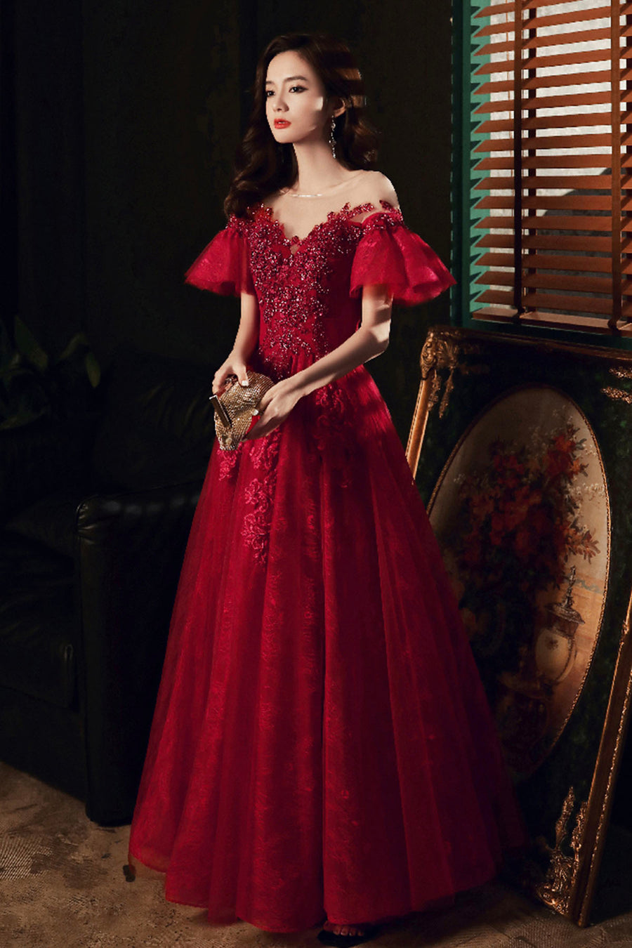 Burgundy Long Prom Dress, Formal Evening Graduation Dress main image 1