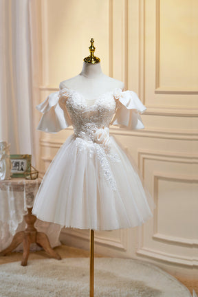 Cute Tulle Lace Homecoming Dress, Off Shoulder Short Prom Dress Cute Tulle Lace Homecoming Dress, Off Shoulder Short Prom Dress