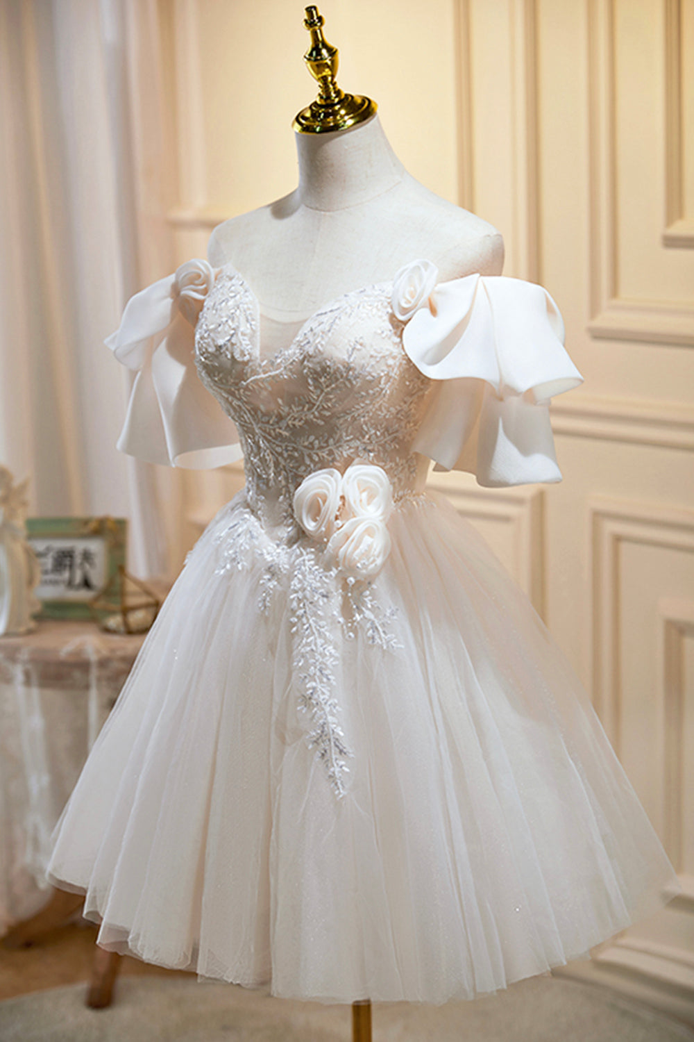 Cute Tulle Lace Homecoming Dress, Off Shoulder Short Prom Dress Cute Tulle Lace Homecoming Dress, Off Shoulder Short Prom Dress