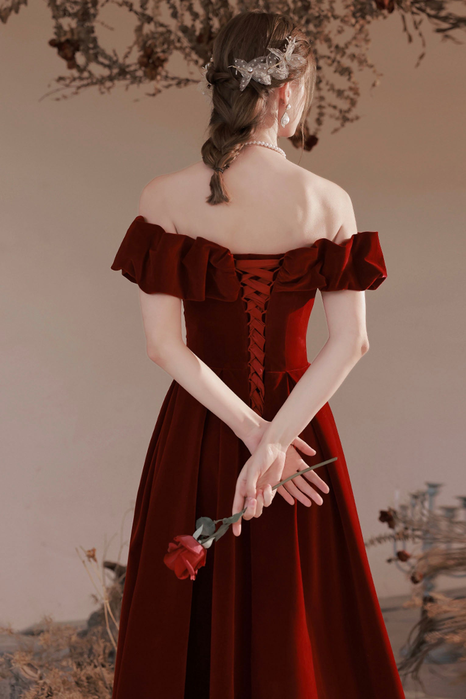 Burgundy Velvet Long Prom Dress, A-Line Off the Shoulder Party Dress Burgundy Velvet Long Prom Dress, A-Line Off the Shoulder Party Dress