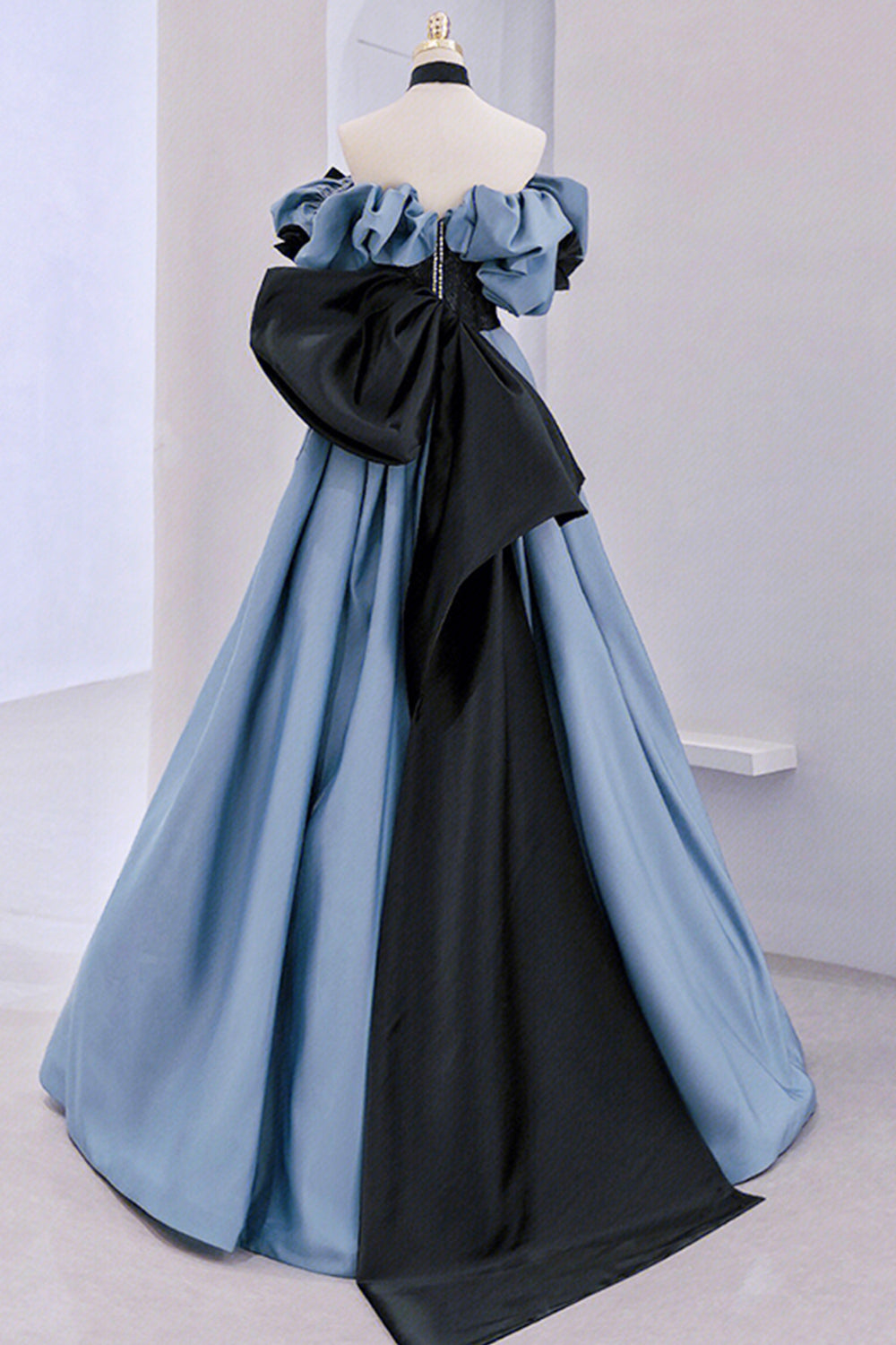 Blue Satin Lace Long Prom Dress, Off Shoulder Evening Party Dress Blue Satin Lace Long Prom Dress, Off Shoulder Evening Party Dress