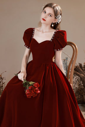 Dark RED Velvet Prom Dresses Strapless Overskirt Ball Gowns 66680 –  Viniodress