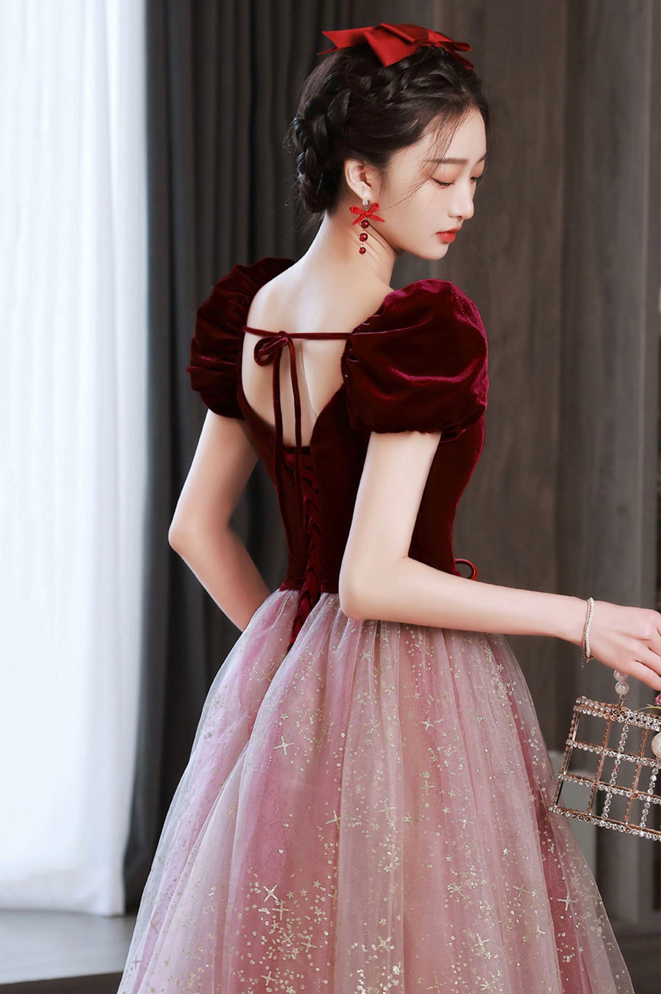 A-Line Short Tulle Floor Length Prom Dress, Lovely Pink Graduation Dress